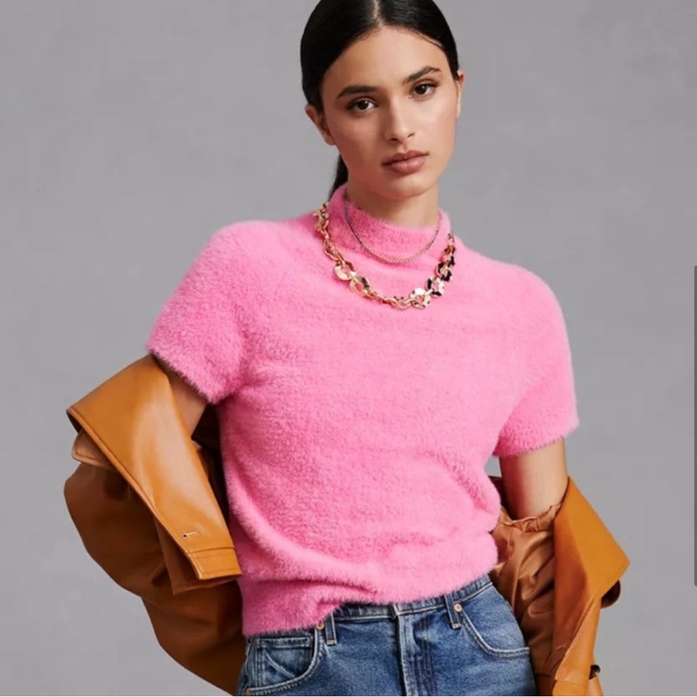 Anthropologie Maeve Mock Neck Eyelash Sweater Tee Knit